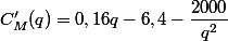 C'_M(q)=0,16q-6,4-\dfrac{2000}{q^2}